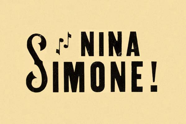 Sand coloured background with black Nina Simone type, the S shaped like a treble clef